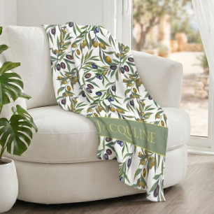 Sage Green Watercolor French Country Olive Pattern Fleece Blanket