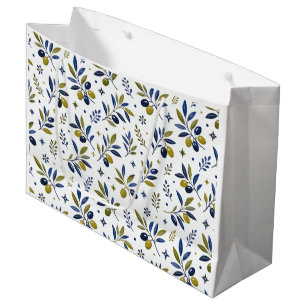 Sage Green Watercolor French Country Olive Pattern Large Gift Bag