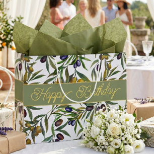 Sage Green Watercolor French Country Olive Pattern Large Gift Bag