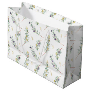 Sage Green Watercolor French Country Olive Pattern Large Gift Bag
