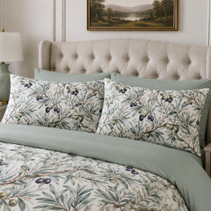Sage Green Watercolor French Country Olive Pattern Pillowcase