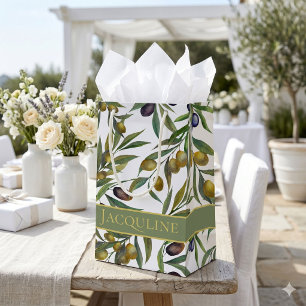 Sage Green Watercolor French Country Olive Pattern Small Gift Bag