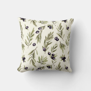 Sage Green Watercolor French Country Olive Pattern Throw Pillow