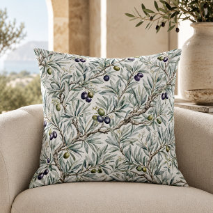 Sage Green Watercolor French Country Olive Pattern Throw Pillow