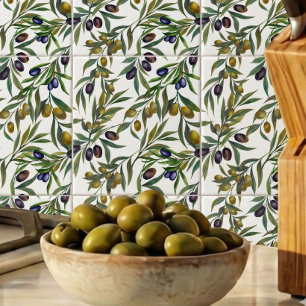 Sage Green Watercolor French Country Olive Pattern Tile