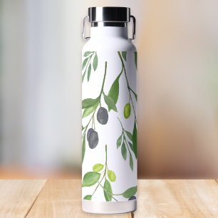 Sage Green Watercolor French Country Olive Pattern Water Bottle