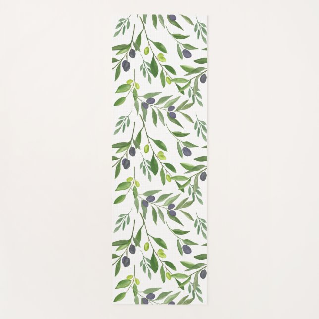 Sage Green Watercolor French Country Olive Pattern Yoga Mat (Front)