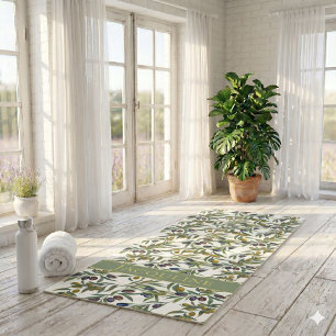 Sage Green Watercolor French Country Olive Pattern Yoga Mat