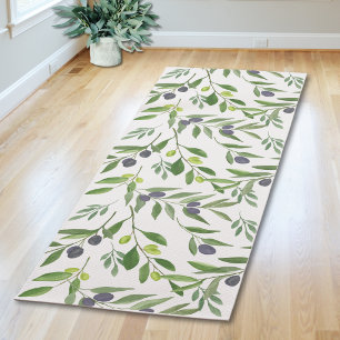Sage Green Watercolor French Country Olive Pattern Yoga Mat