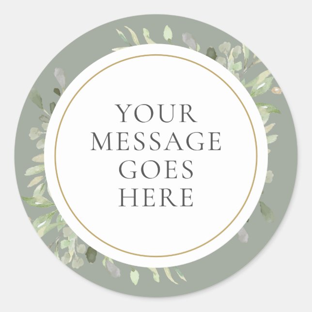 Sage Green Watercolor Greenery Gold Wedding Classic Round Sticker (Front)