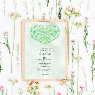 Sage Green Watercolor Heart Bridal Shower Invitation