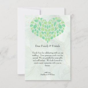 Sage Green Watercolor Heart Minimalist Wedding Thank You Card
