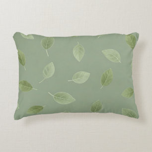 Sage Green Watercolor Leaf Pattern Accent Pillow