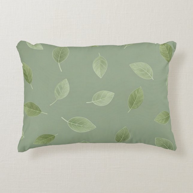Sage Green Watercolor Leaf Pattern Accent Pillow (Front)