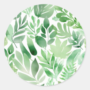 Sage Green Watercolor Leaves Classic Round Sticker