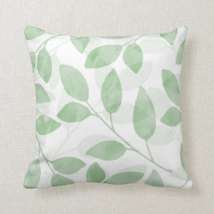 Sage Green Watercolor Leaves Throw Pillow
