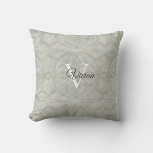 Sage Green Watercolor Monogram Name Throw Pillow