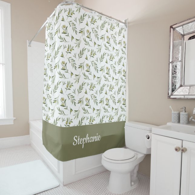 Sage Green Watercolor Olive Monogram Name (In Situ)