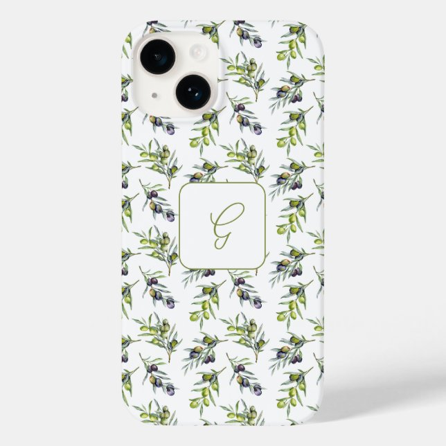 Sage Green Watercolor Olives Name Case-Mate iPhone Case (Back)