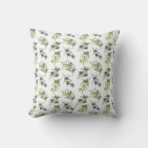 Sage Green Watercolor Olives Throw Pillow