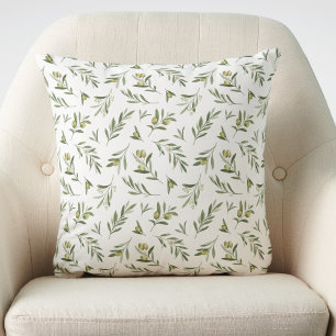 Sage Green Watercolor Olives Throw Pillow