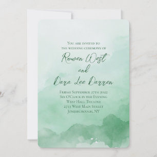 Sage Green Watercolor Ombre Painting Wedding Invitation