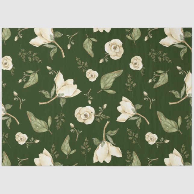 Sage Green Watercolor peony floral decoupage  Tissue Paper (Front)