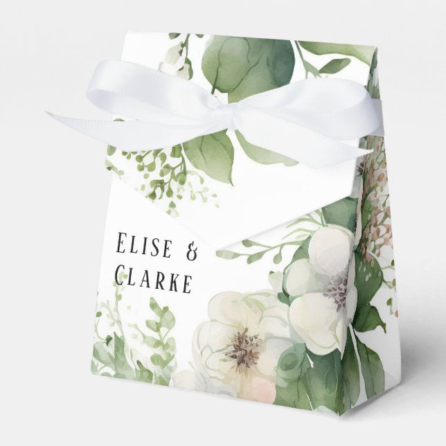 Sage Green Watercolor Peony Wedding Favor Box (Front Side)