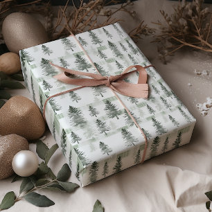 Sage Green Watercolor Pine Trees Wrapping Paper   