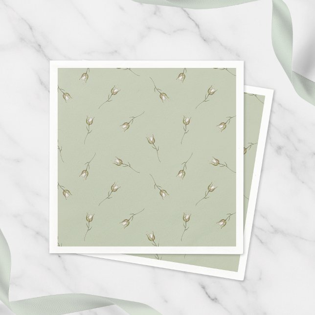 Sage Green Watercolor Rose Bud Napkin (Creator Uploaded)