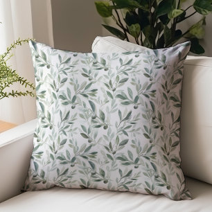 Sage Green Watercolor Rustic Olive Pattern Throw Pillow