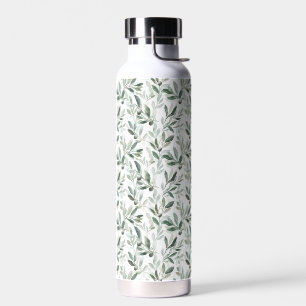 Sage Green Watercolor Rustic Olive Pattern Water Bottle
