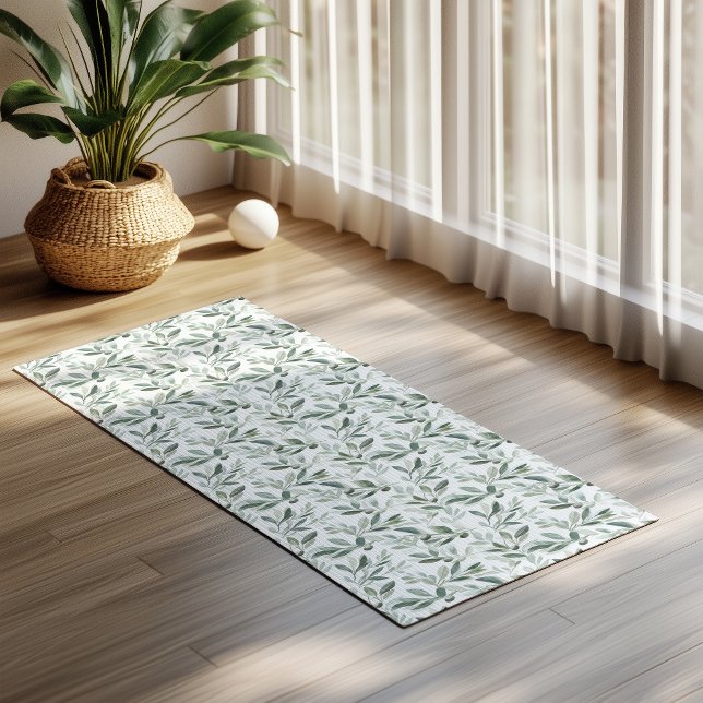 Sage Green Watercolor Rustic Olive Pattern Yoga Mat (Creator Uploaded)