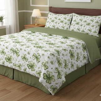 Sage Green Watercolor Shamrocks Clovers Pattern Pillowcase