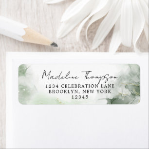 Sage Green Watercolor Splash Script Return Address