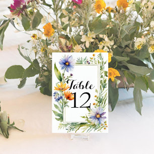 Sage Green Watercolor Wildflowers Garden Wedding Table Number