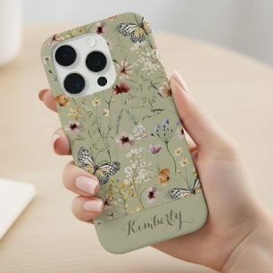 Sage Green Watercolor Wildflowers Pattern Name  iPhone 15 Pro Case