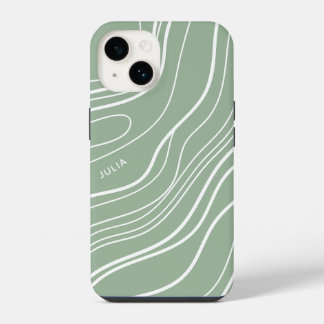 Sage Green Wave Modern Personalized iPhone 14 Case