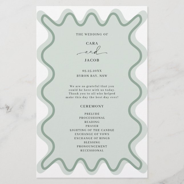 Sage Green Wavy Border Ceremony Programme (Devant)