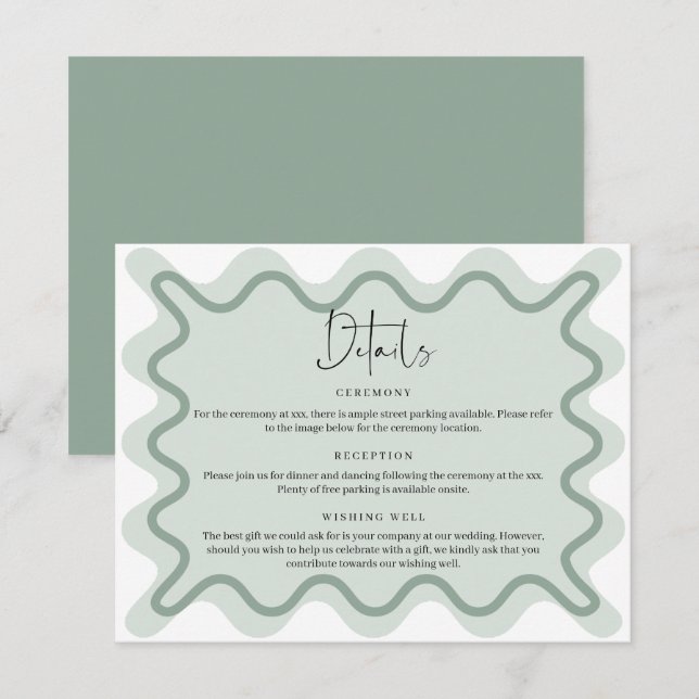 Sage Green Wavy Border Details Enclosure Card (Front/Back)