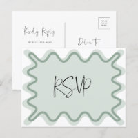 Sage Green Wavy Border RSVP Postcard