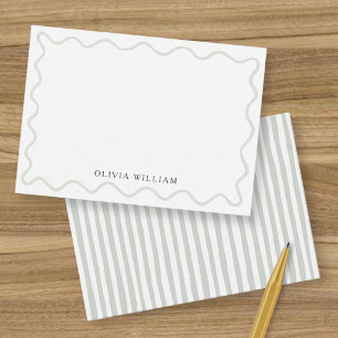 Sage Green Wavy Border Striped Personalized Name Card