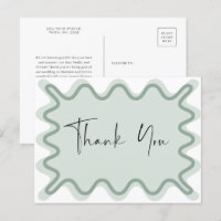 Sage green Wavy Border Thank You postcard