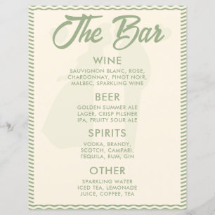 Sage Green Wavy Stripe Bar Menu Wedding Sign