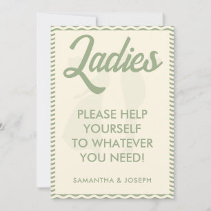 Sage Green Wavy Stripe Ladies Bathroom Basket Sign Invitation