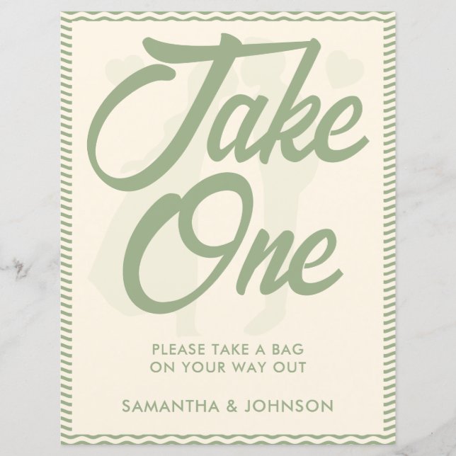Sage Green Wavy Stripe Take One Wedding Favour Sig (Front)