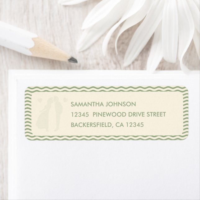 Sage Green Wavy Stripe Wedding Return Address (Insitu)