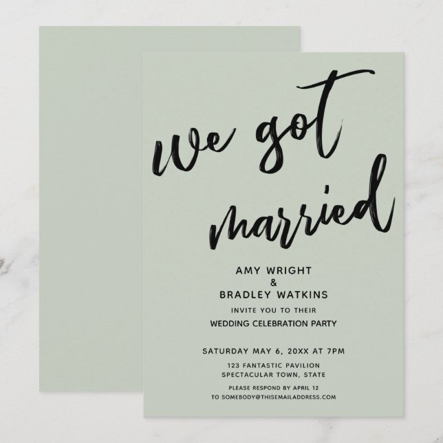 Sage Green We Got Married Wedding Reception Invitation (Front/Back)