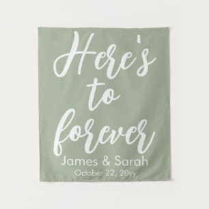 Sage Green Wedding Backdrop Here's to forever Prop Tapestry