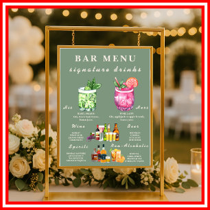 Sage Green Wedding Bar Menu  Poster